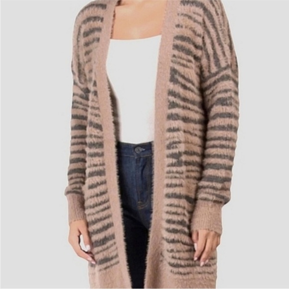 Jessica Simpson Sweaters - Jessica Simpson Striped Fuzzy Cardigan M NWOT